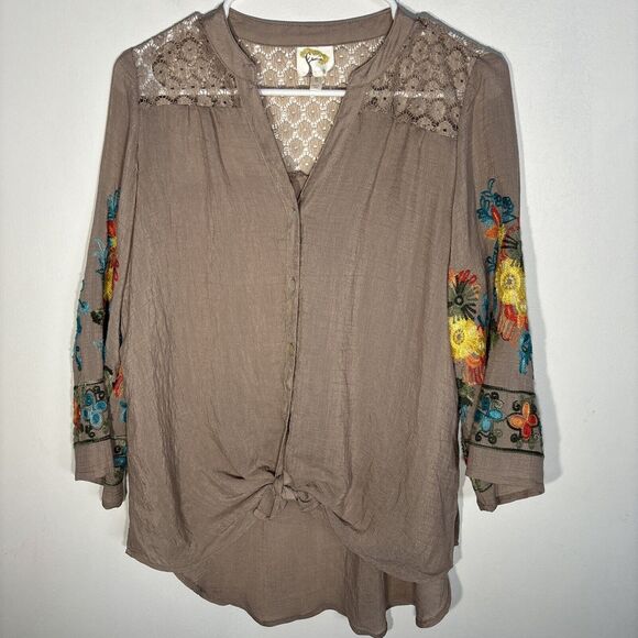ANTHROPOLOGIE Fig and Flower Embroidered Top Beige Size S - Picture 1 of 14